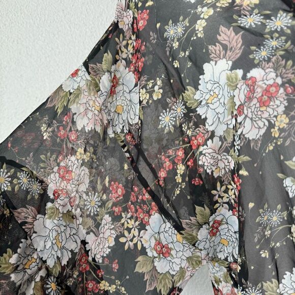 Mudd Black Floral Kimono Sheer Boho Shabby Chic - Picture 10 of 13